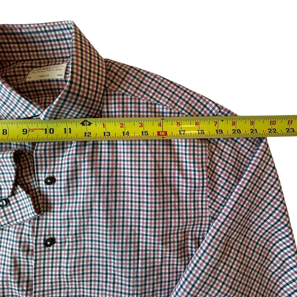 Lorenzo Uomo Mens Trim Fit Dress Shirt 16.5 34/35 Red Navy Check Long Sleeve EUC - Picture 4 of 8